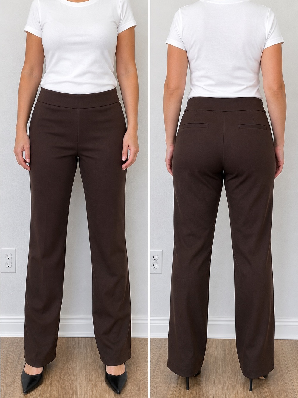 7th Avenue Design Studio Brown Pull On Career Pants Women’s L Tall Straight Leg